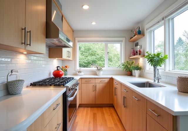 The Kitsilano kitchen completely rebuilt with bright new cabinets and clean walls.